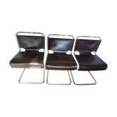 3 Pascal Mourgue leather chairs 1960