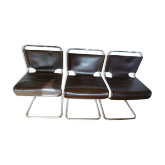 3 Pascal Mourgue leather chairs 1960