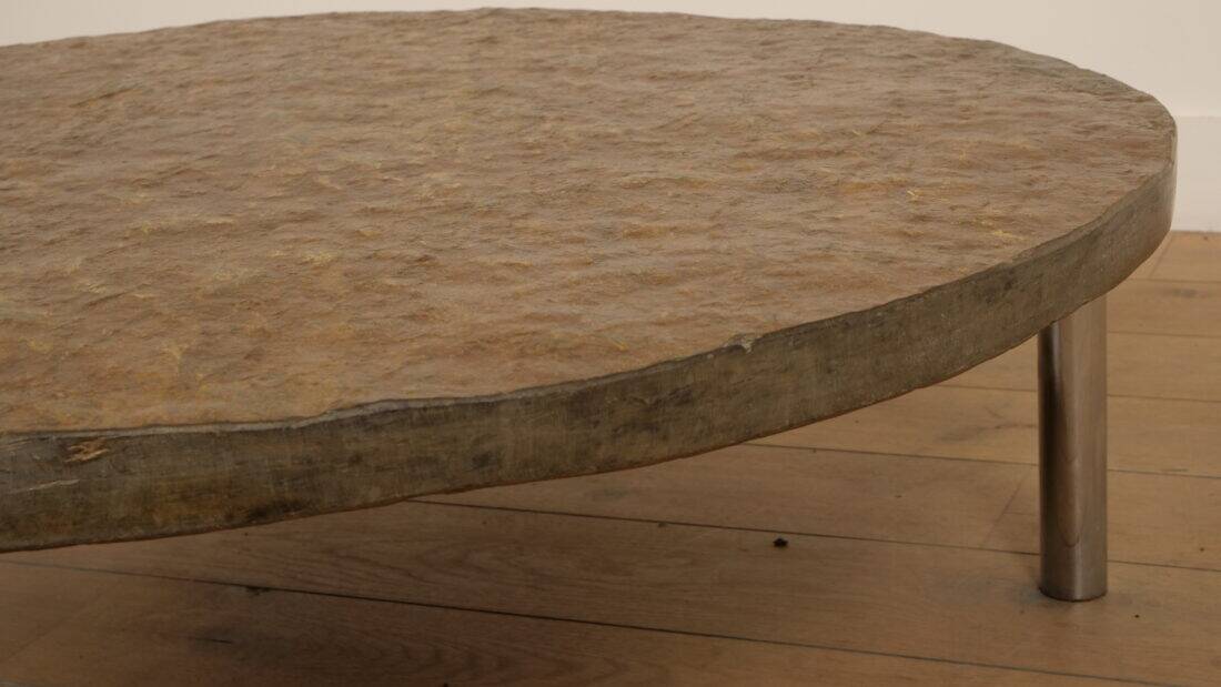 Vintage coffee table | Natural stone | Stainless steel | Brutalist