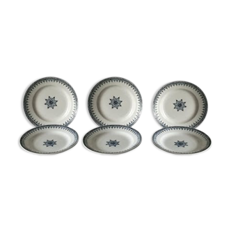 6 assiettes plates Saint Amand décor bleu 4017 modèle Primax