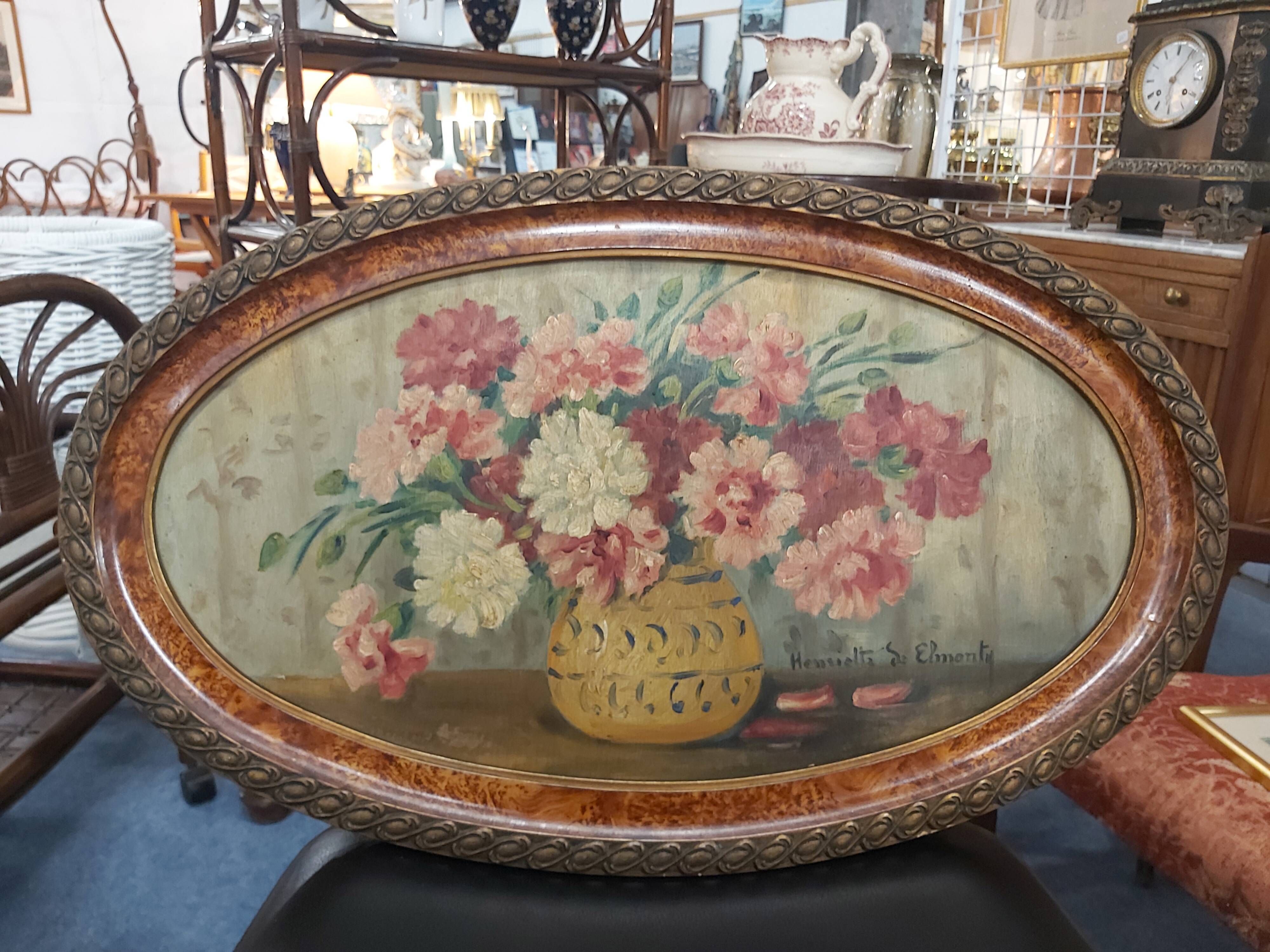 Oil on panel bouquet of flowers Henriette De Elmonty