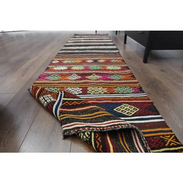 1970s vintage Turkish Oushak handmade wool cotton beige rug 73x292