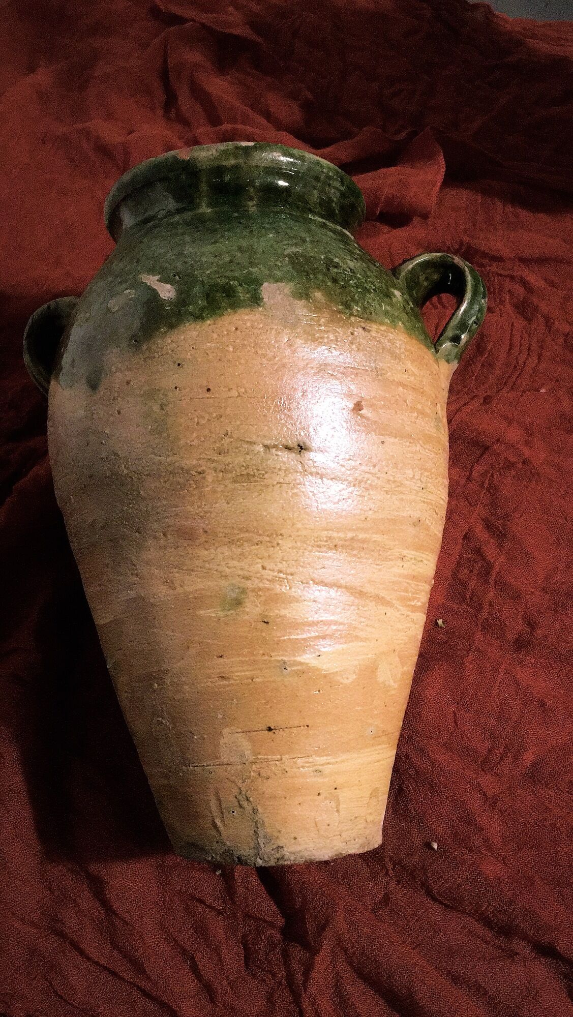 Duo de jarres terre cuite vernissées verte