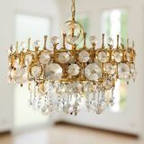 Large chandelier in gilded brass and crystal glass, attributed to Palwa, Germany