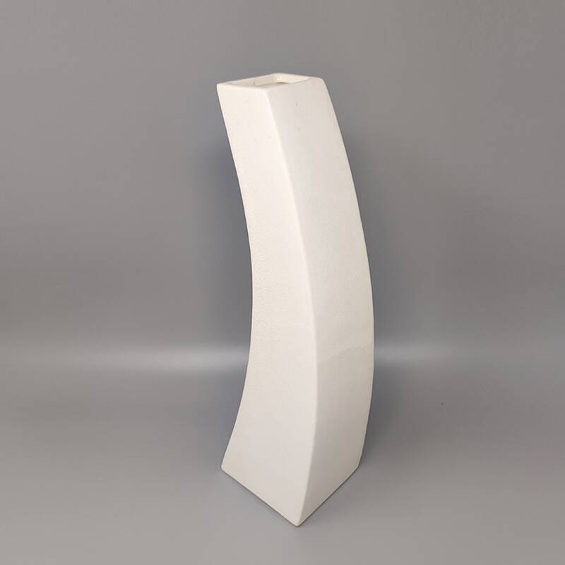 1970s Gorgeous  White Space Age Vase in Ceramic by Franco Pozzi. Made in Italy