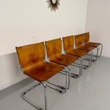 Lot of 5 tubular chairs Mart Stam edition Fasem vintage patinated leather