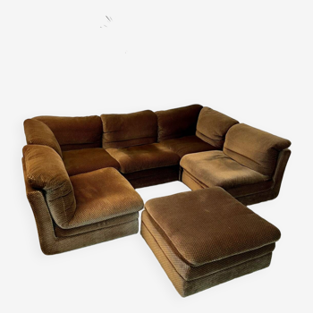 Old modular velvet sofa design from the 70s vintage 6 elements