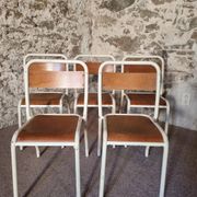 Vintage French school chairs – 1960s industrial cafe seats (set of 5)