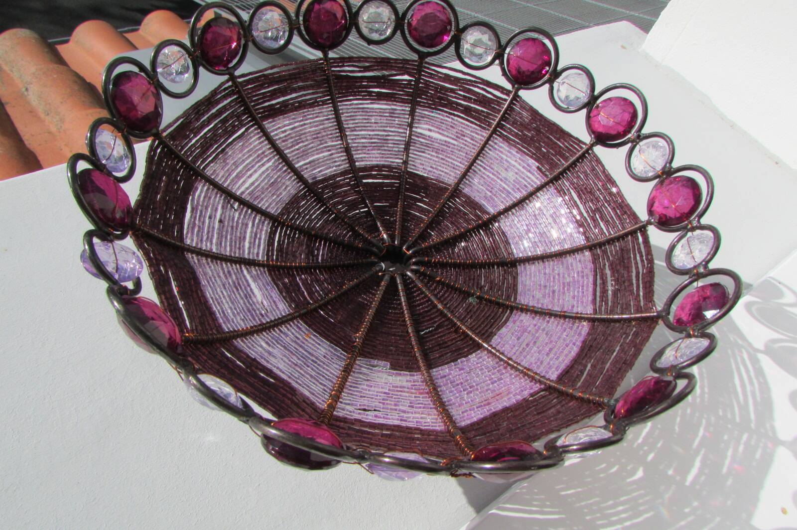 Fruit basket, bread, festive, in metal braided with pearls