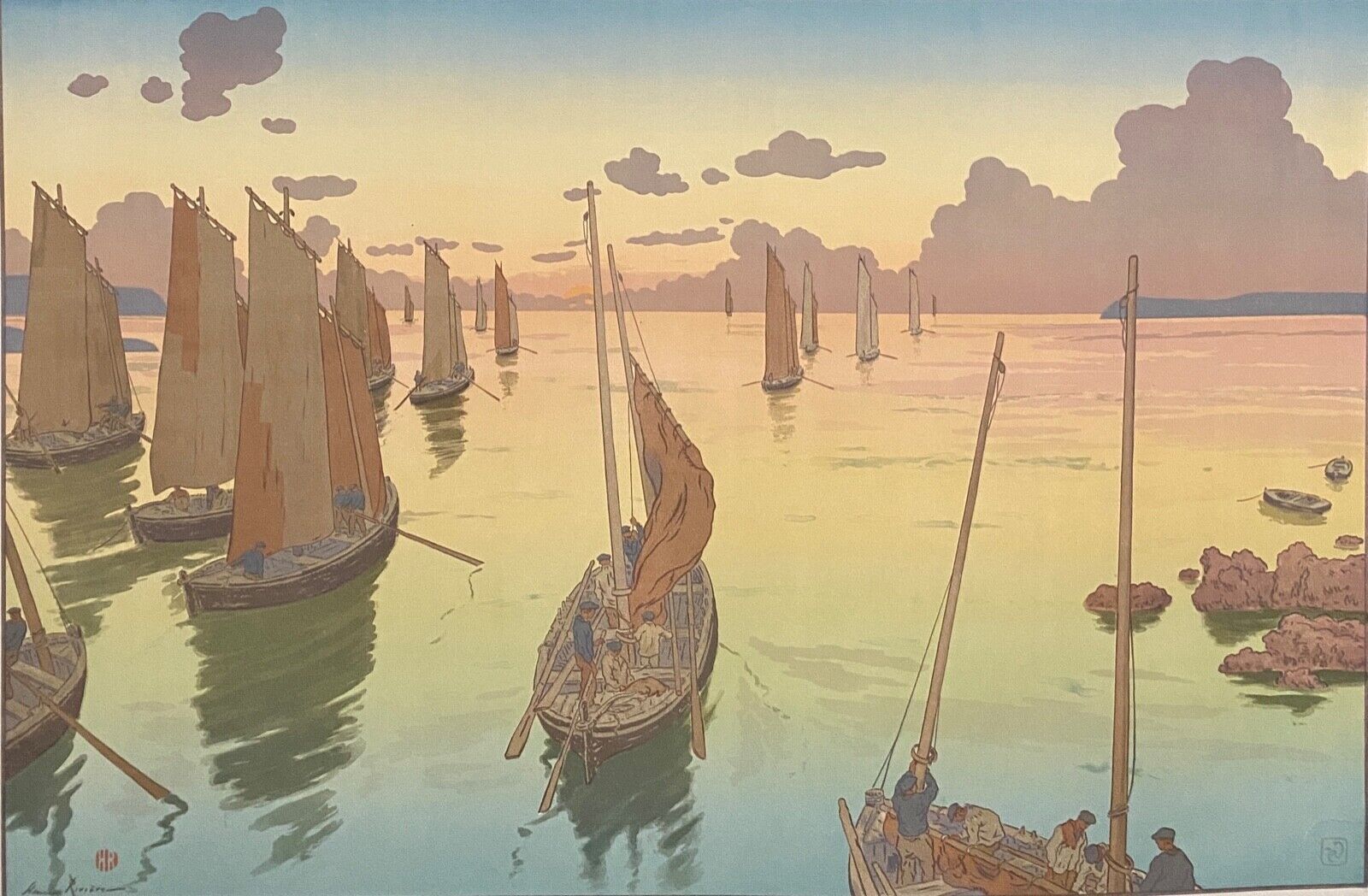Lithograph by Henri Rivière The Sunset
