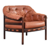 Fauteuil en chêne et cuir du milieu du siècle par Arne Norell pour Coja, années 1960.