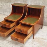 Set of mid century bedside tables with inlaid leather