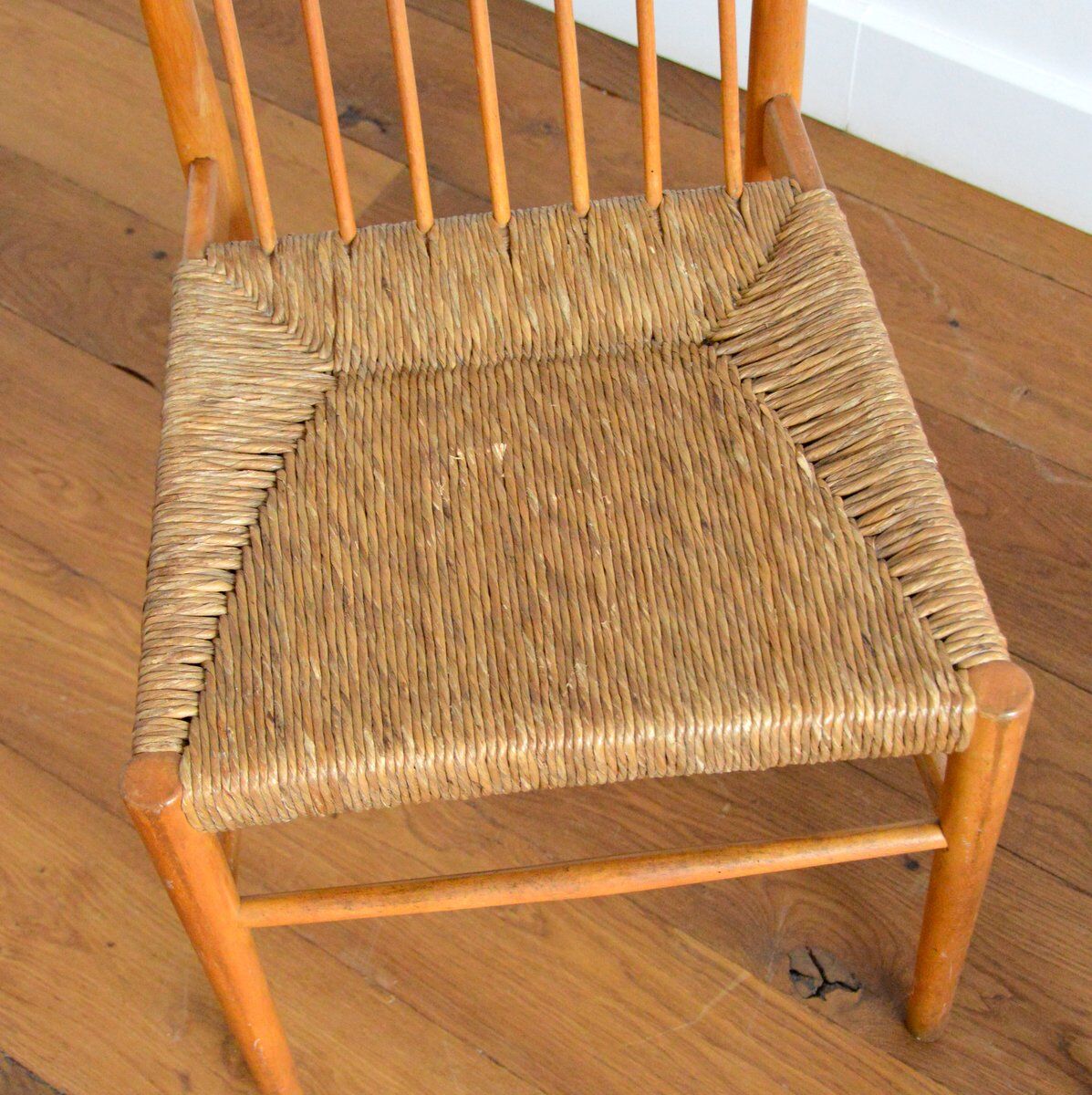 Pair of Dutch chairs wood and vintage straw 1950
