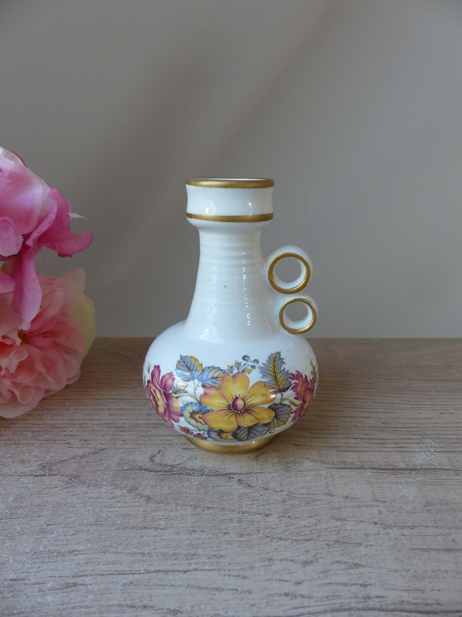 Small ceramic vase ker vitrex vintage floral pattern