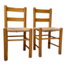 Paire de chaise paille et pin, mobilier de montagne