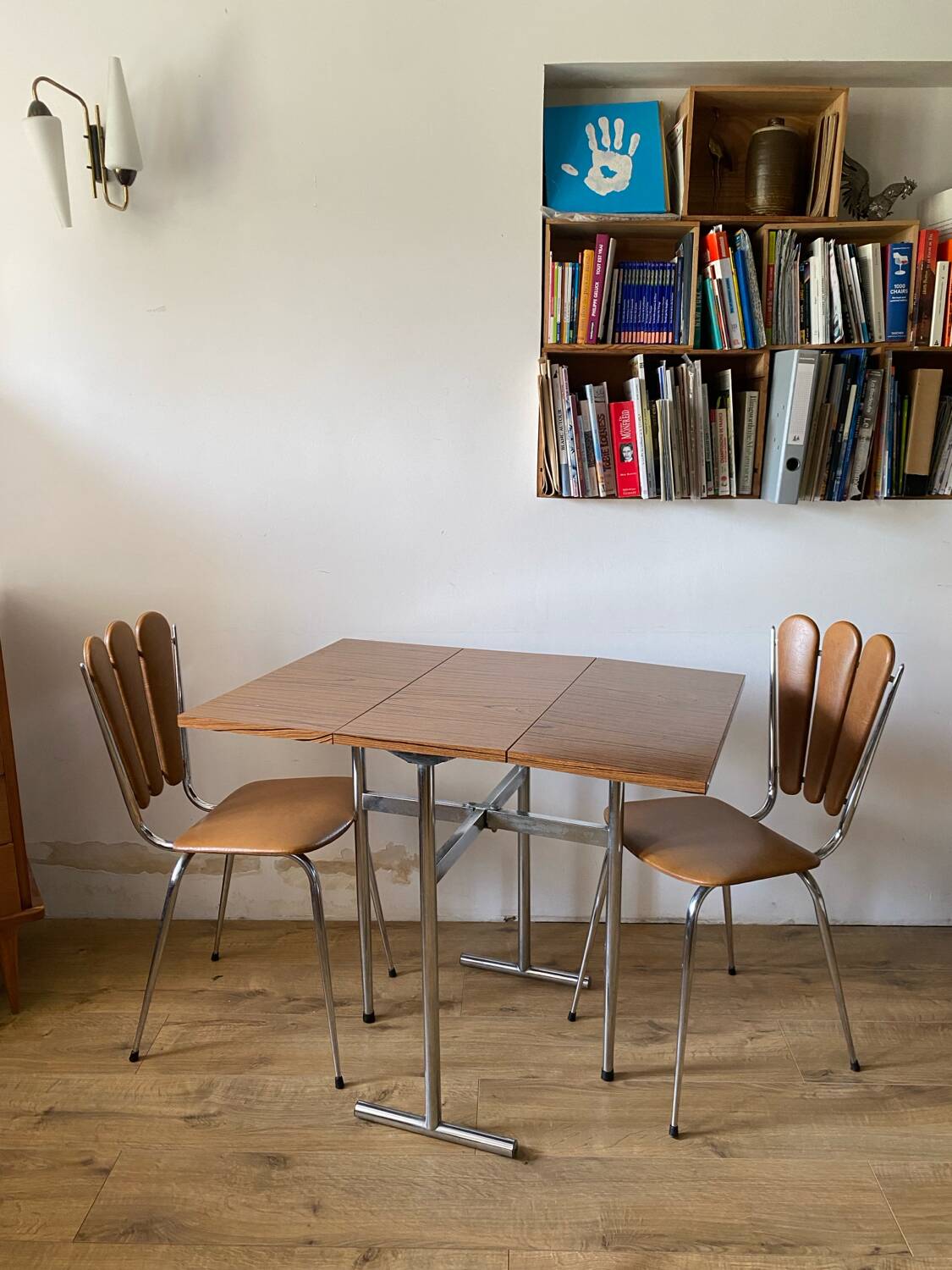 Formica folding table and two petal chairs from the 70s