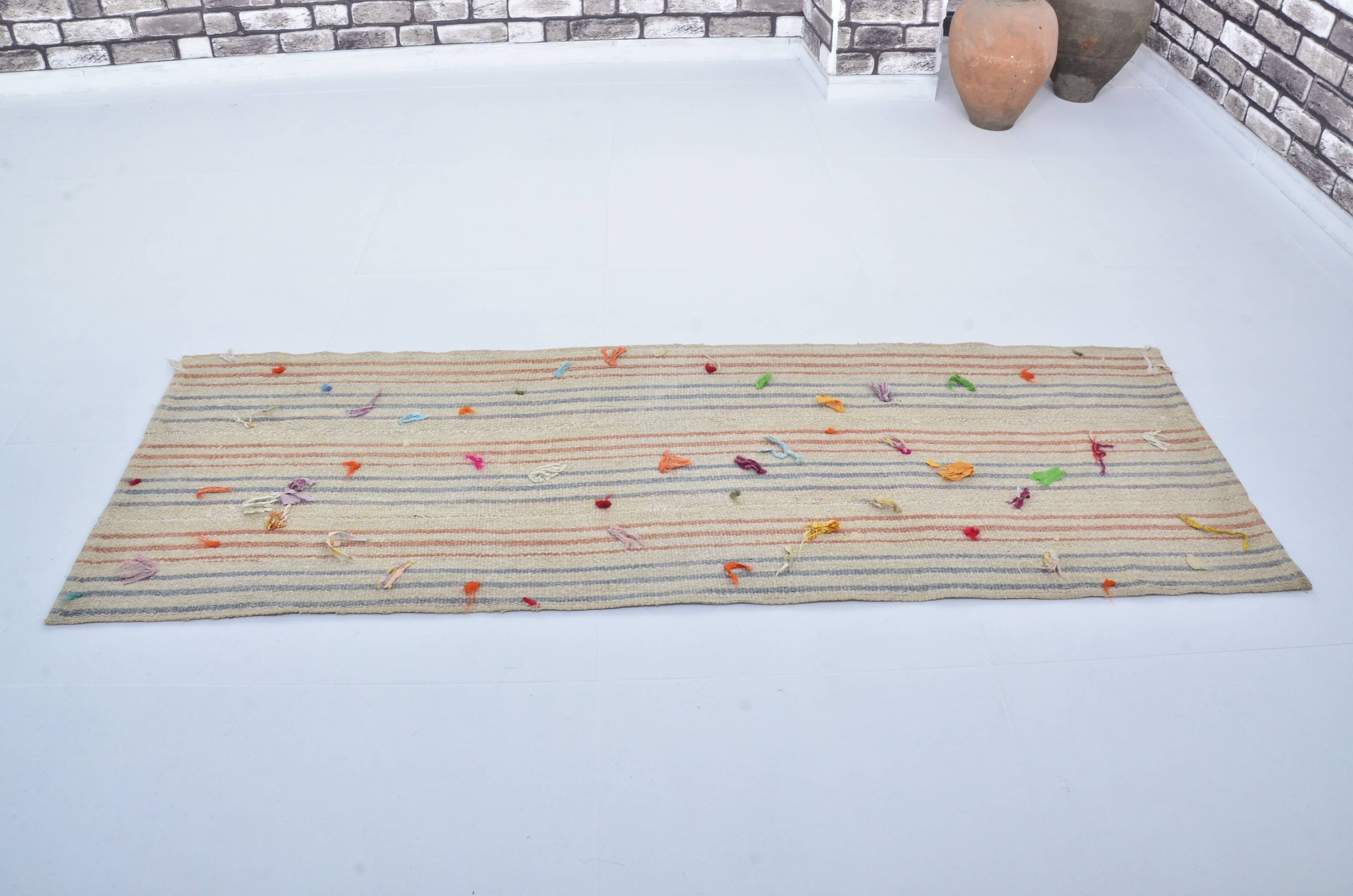 Vintage Turkish Pompom Kilim Runner sku 3384