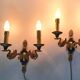 Pair of gilded bronze and green lacquer wall sconces by Maison Lucien Gau, Paris.