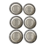 Set of 6 antique plates in fine earthenware with printed decoration of grisailles and poems