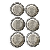 Set of 6 antique plates in fine earthenware with printed decoration of grisailles and poems