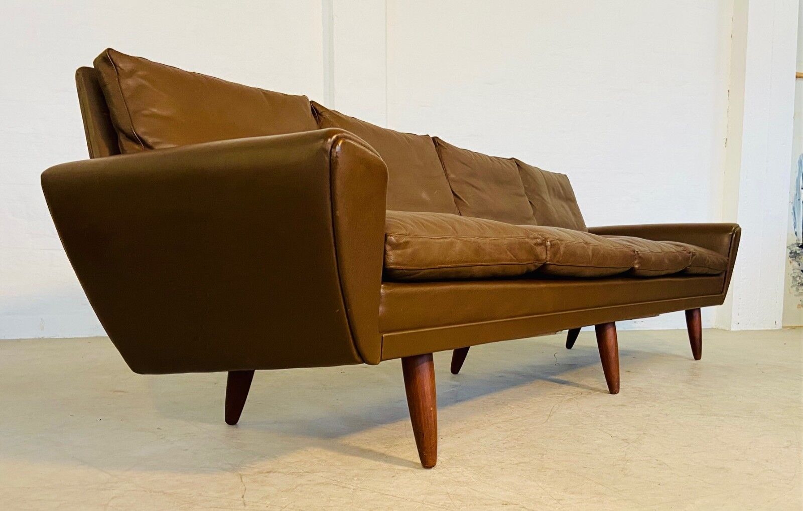 Vintage retro Danish mid-century G. Thams 4 person sofa in brown leather 1960