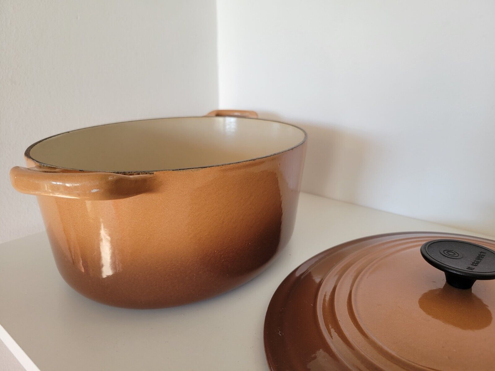 Tureen Le Creuset vintage oval casserole in brown enamelled cast iron size 30