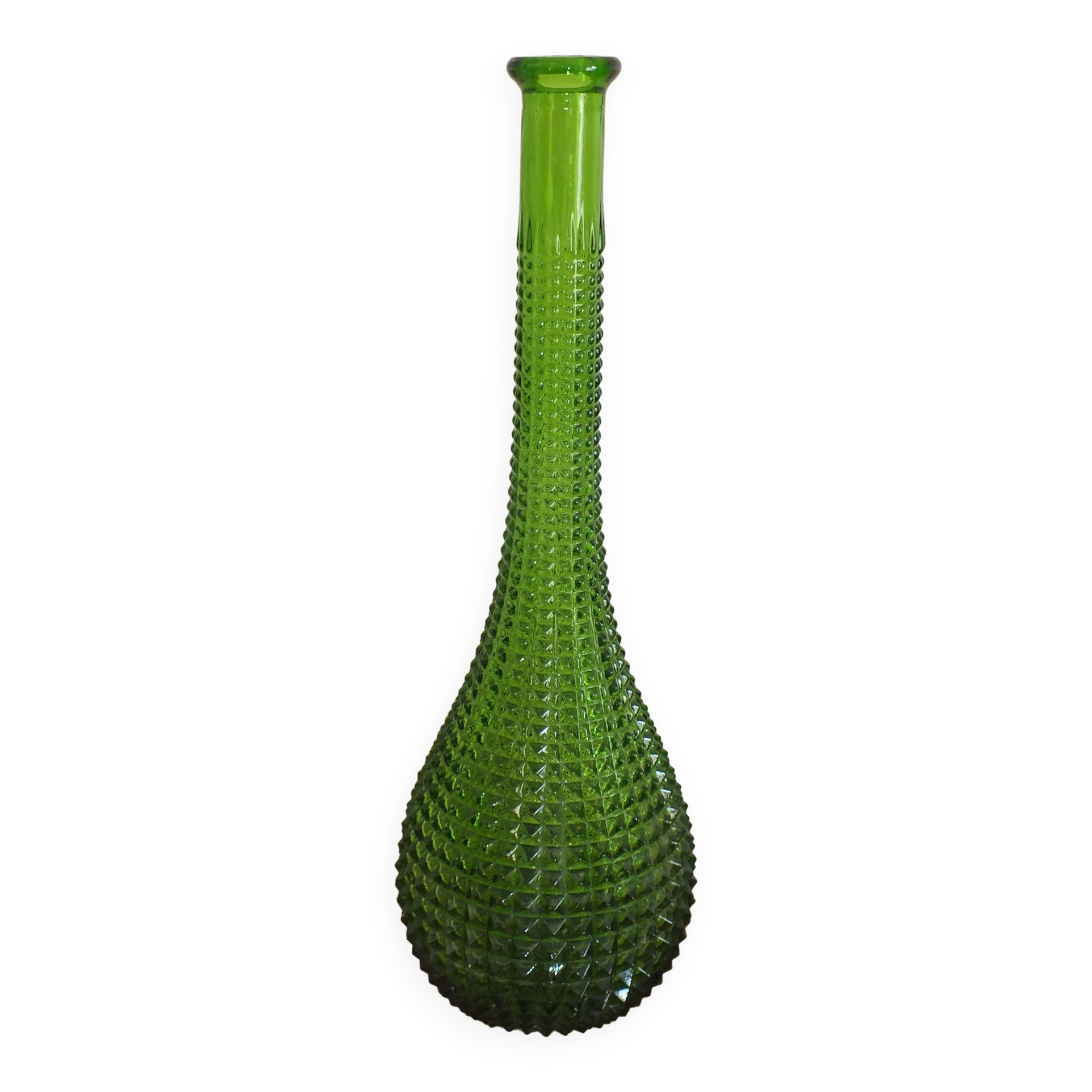 Empoli Italian glass bottle vase without cap, with diamond points