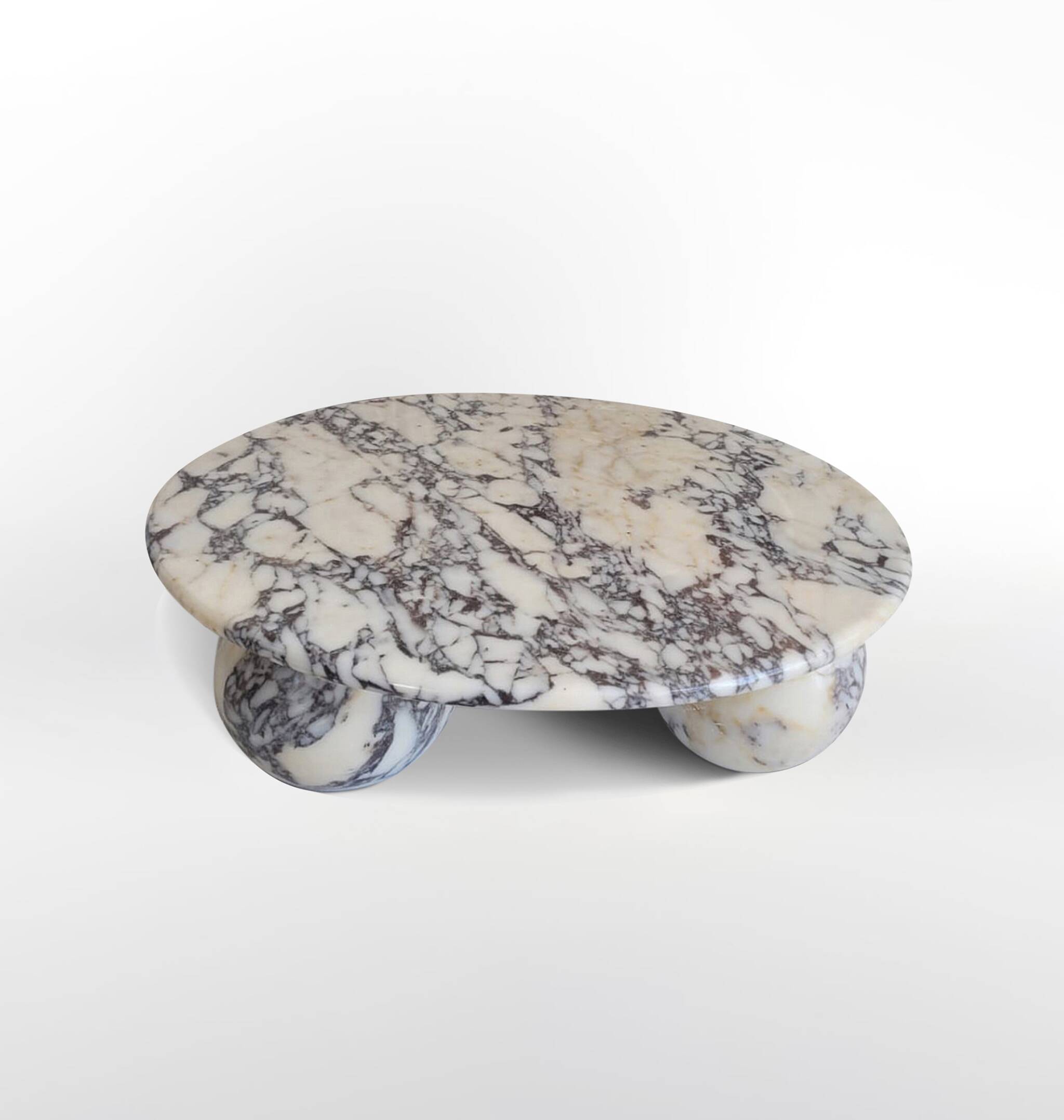 Round Coffee Table with Ball Sphere Legs Base in Violet Viola Veined Marble