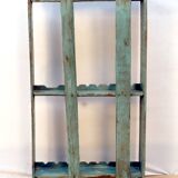 Burmese teak wall shelf with original green patina