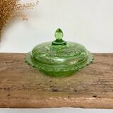 Green glass butter dish
