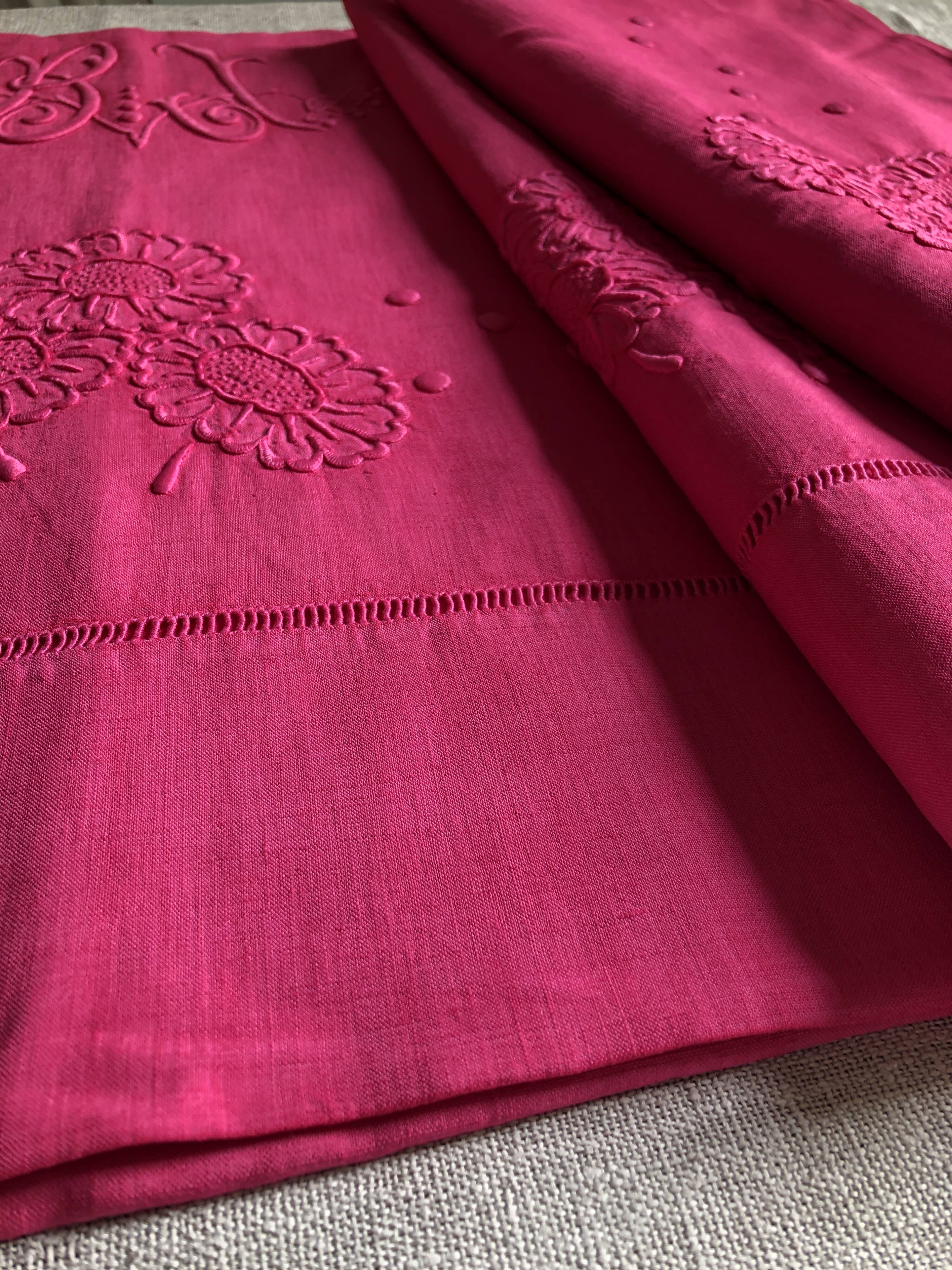 Antique Linen and Cotton Sheet Dyed in Fuchsia