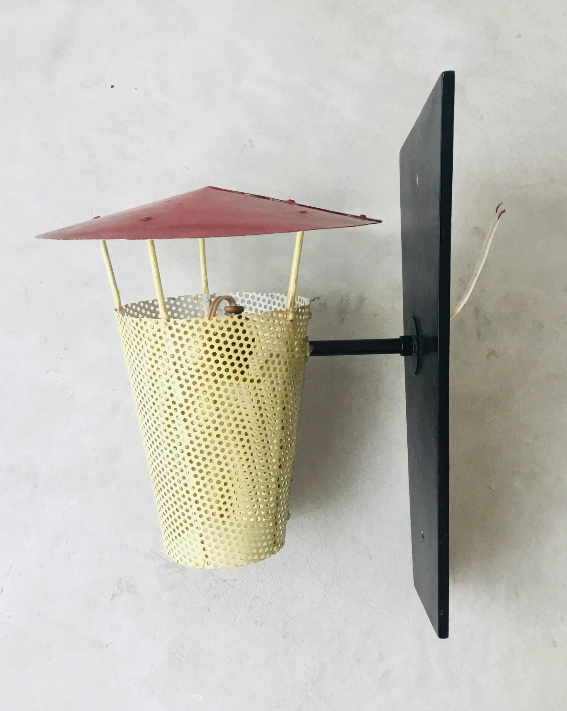 Wall lamp in rigitulle or perforated sheet with conical reflector - 1950