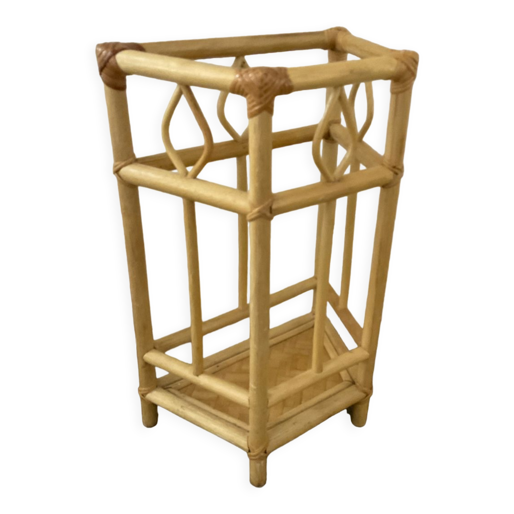 Vintage rattan umbrella holder 70s