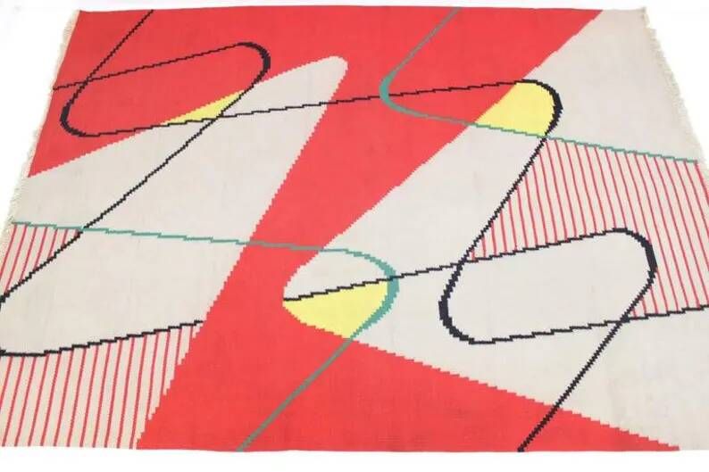 Extraordinary Big Geometric Modernist Kilim Carpet, A. Kybal, 1950s