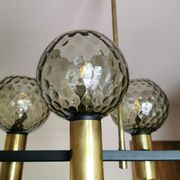 Vintage metal painted chandelier, brass and glass.