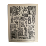 Lithograph engraving on Renaissance art from 1897