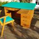 Box desk and its Scandinavian armchair with 50s compass feet