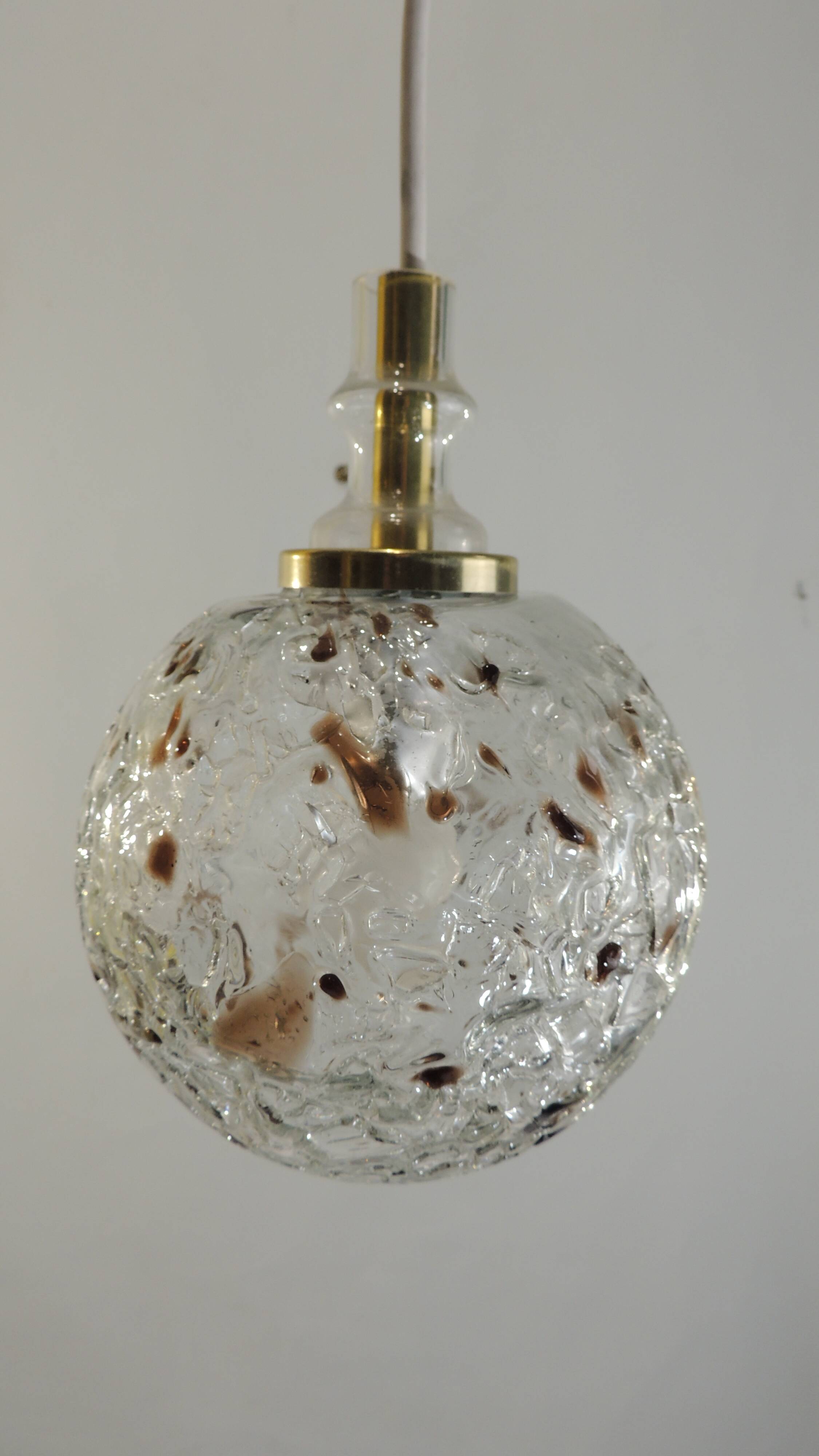 Doria Leuchten pendant lamp, textured Murano glass globe and brass,