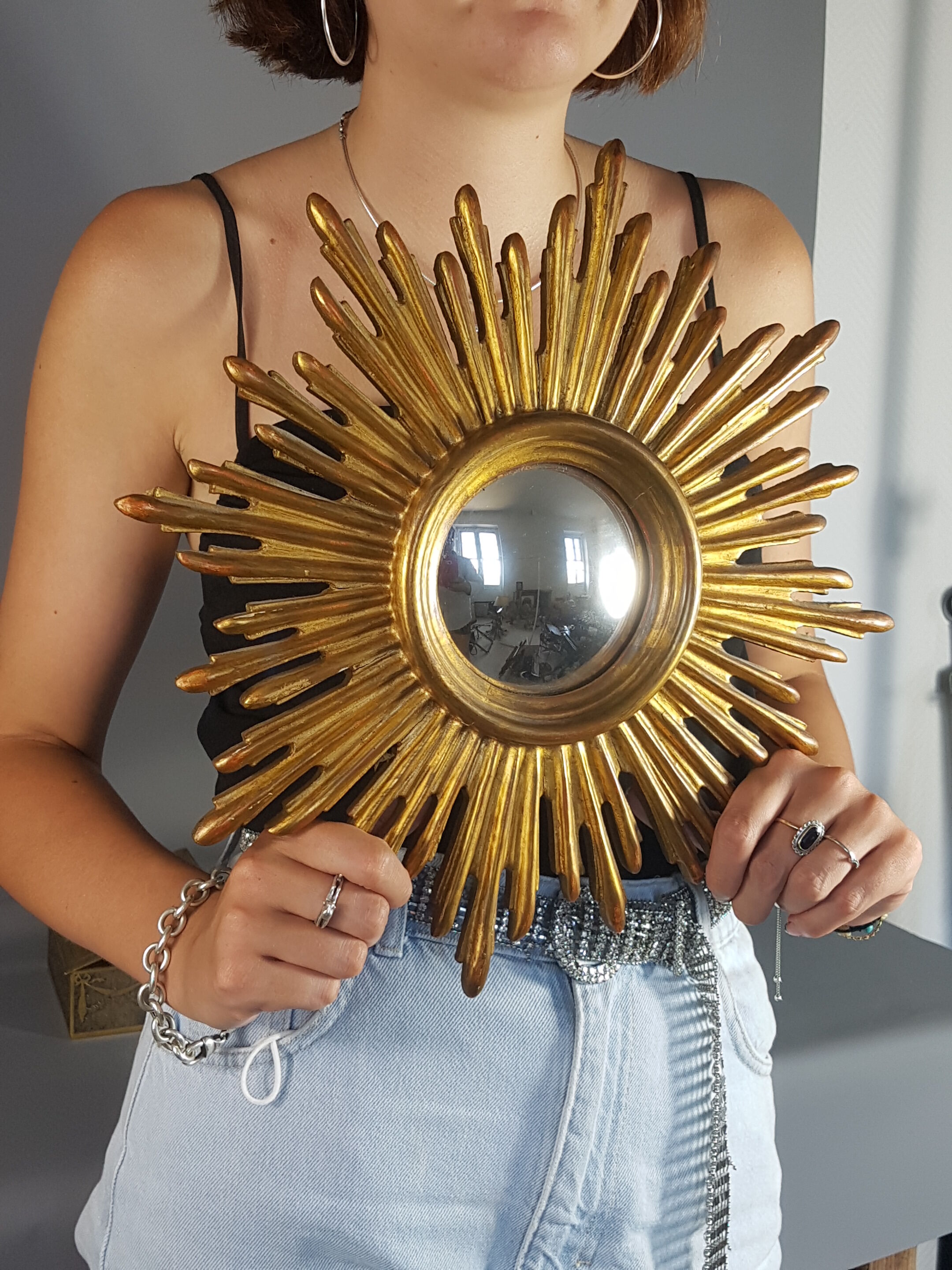 Witch-carved wood mirror - gilded