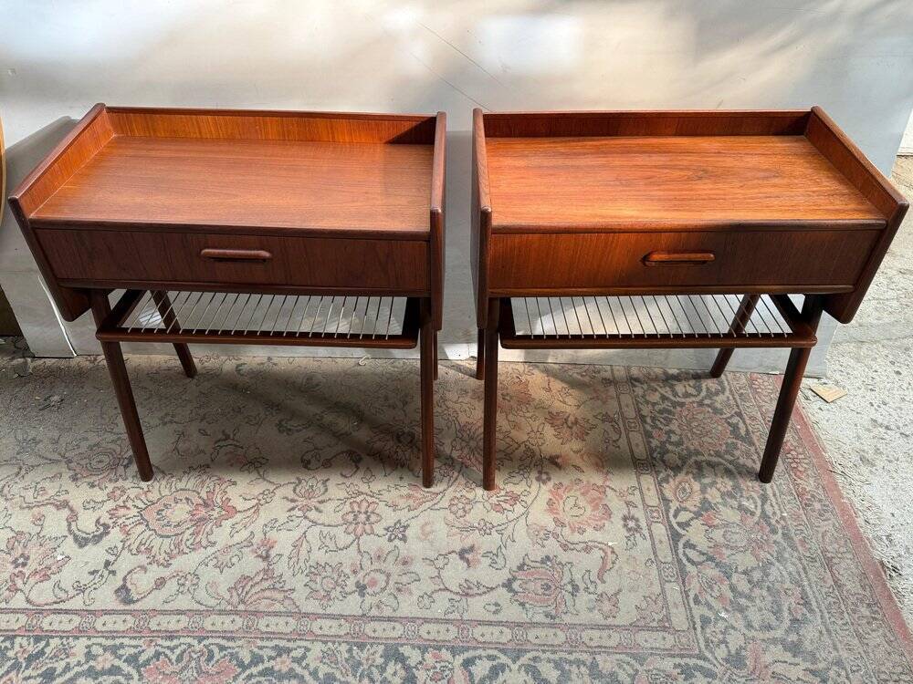Danish teak bedside tables with rope shelves, 1967, set of 2