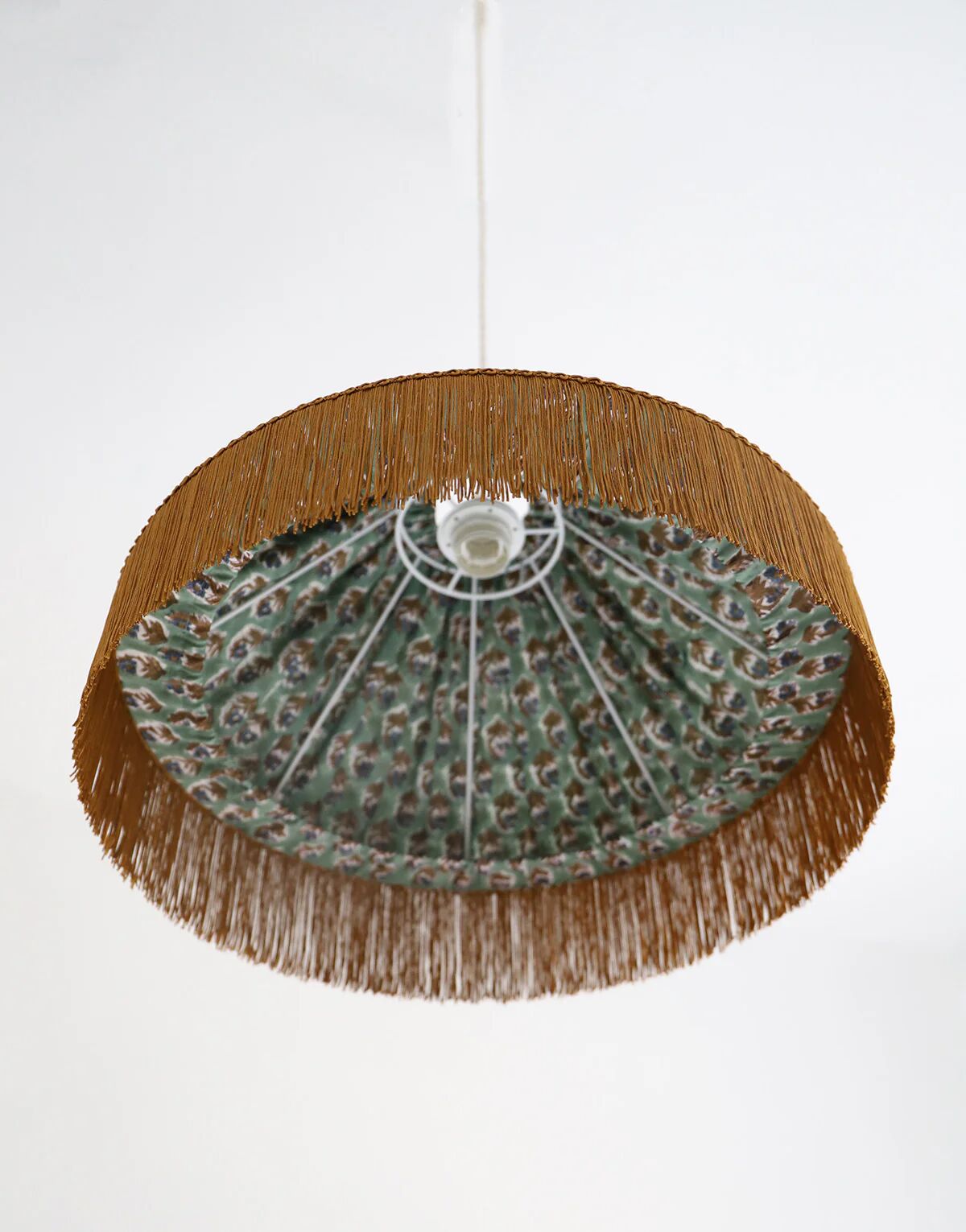 Bella conical textile pendant light with "bohemian flora" print