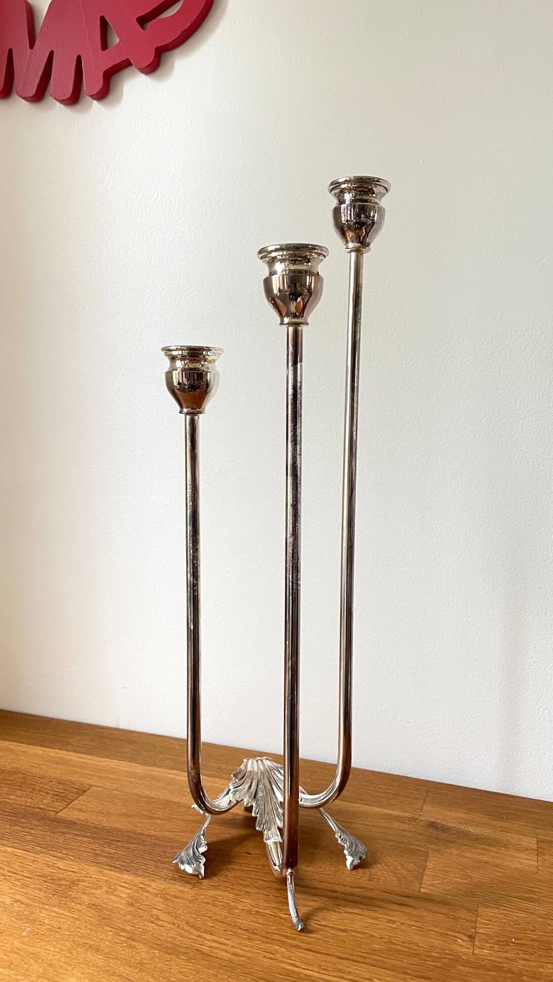 CANDLE HOLDER 3 Lights METAL Patinated Chrome