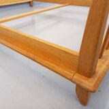 Lit double vintage français Guillerme et Chambron en chêne massif années 60