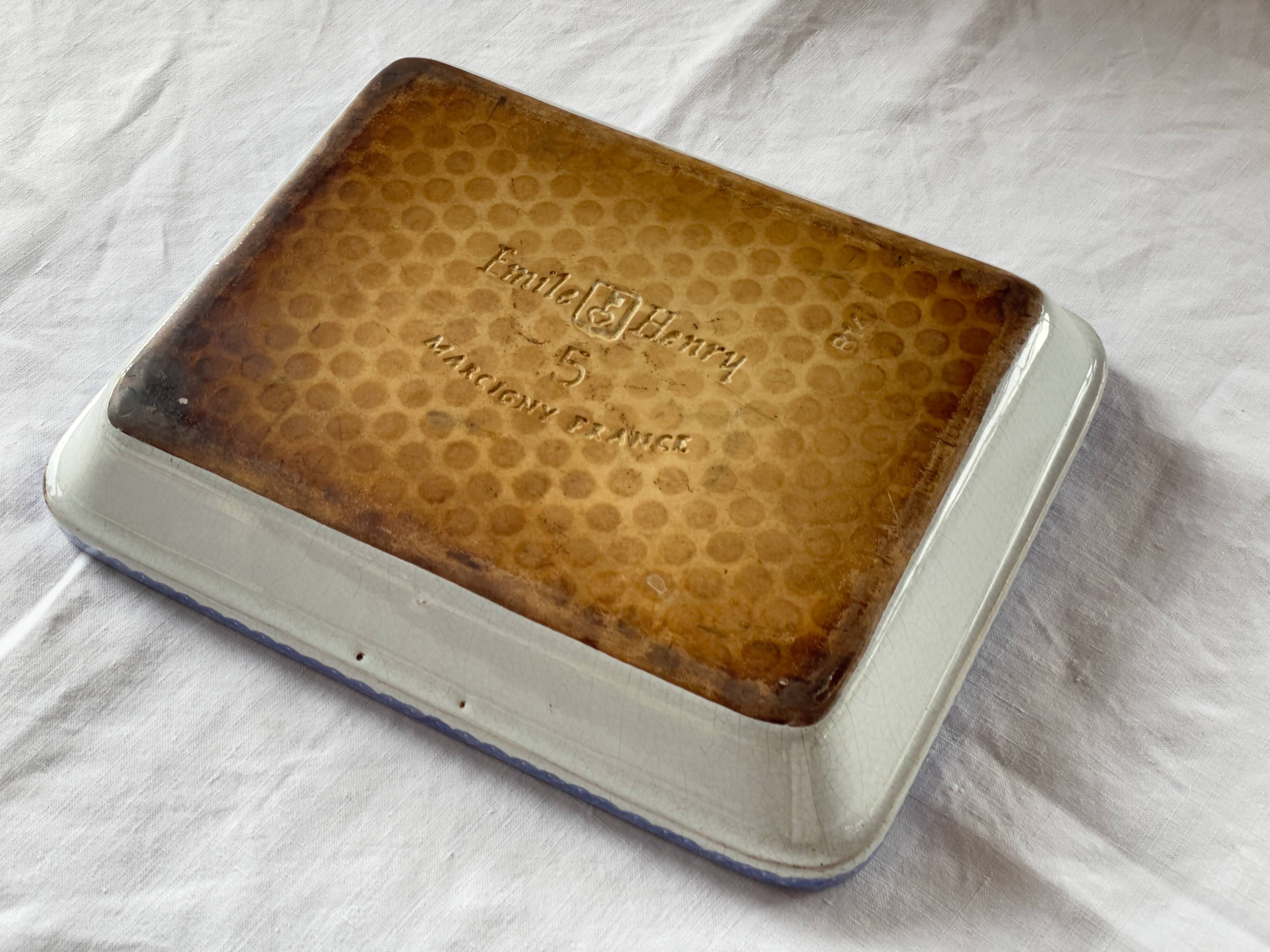 Antique and rare emile henry oven dish with hb henriot quimper decoration 1950
