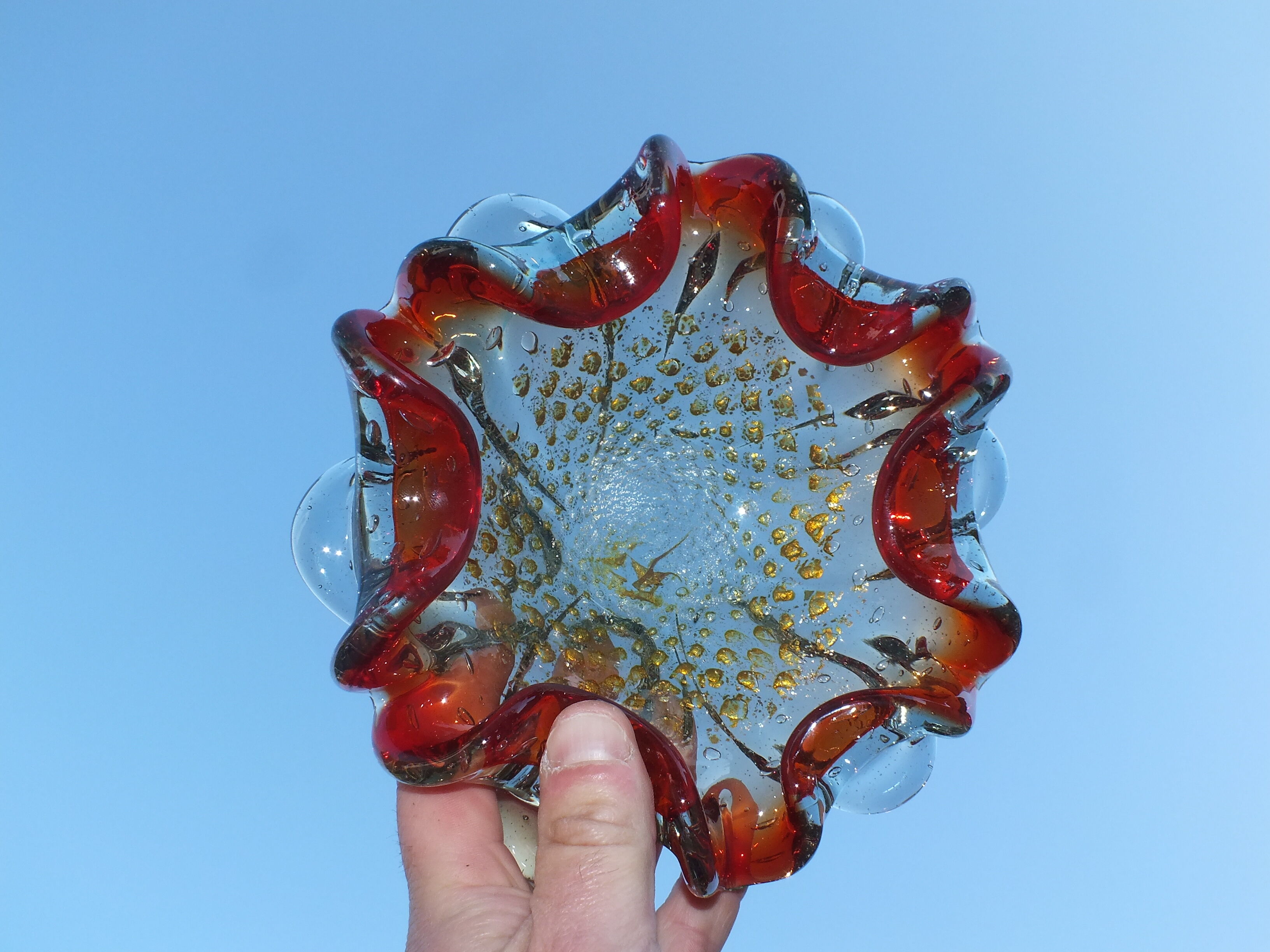 Vintage Murano glass ashtray with gold inclusions