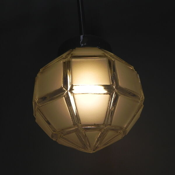 Lampe suspendue art déco avec abat-jour octogonal en verre dépoli