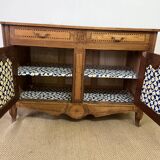 XiXth buffet in marquetry and elm magnifying glass