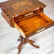 Table de couture antique Louis Philippe avec plateau marqueté, 1860
