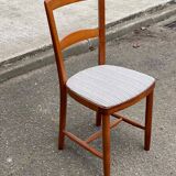 Scandinavian chair Baumann 88 solid beech wood and beige blue wool.