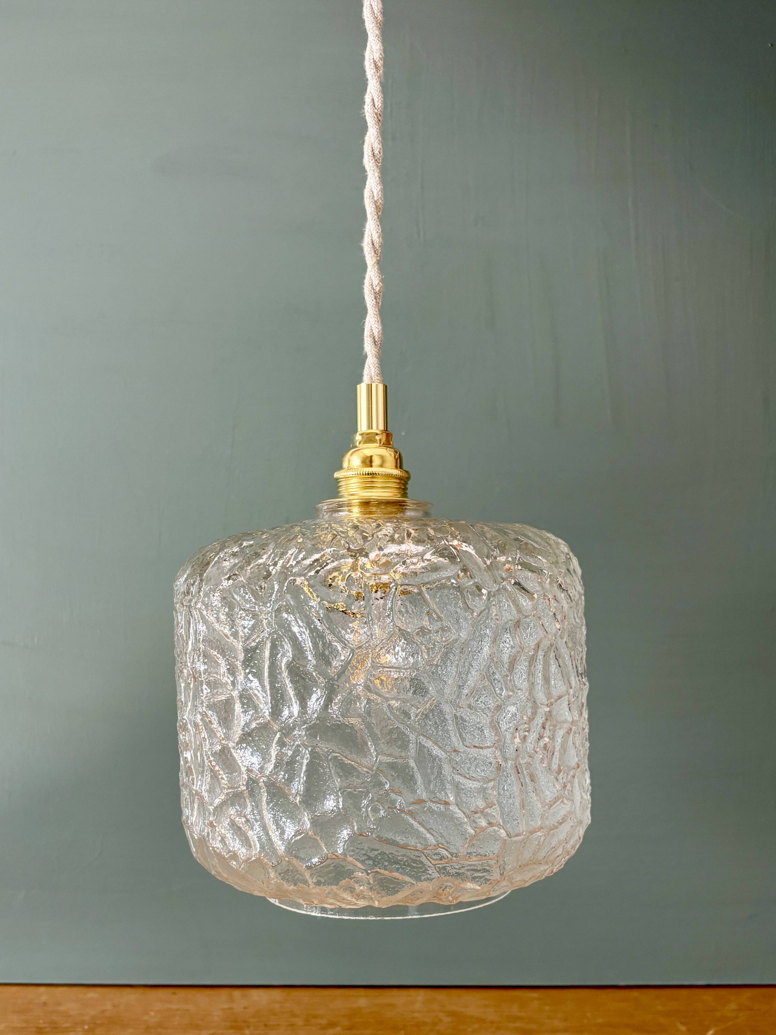 Suspension globe vintage en verre transparent